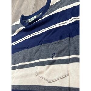 Guess Jeans Mens XXL Vintage 90s Striped Pocket T-Shirt Navy Blue Grey White